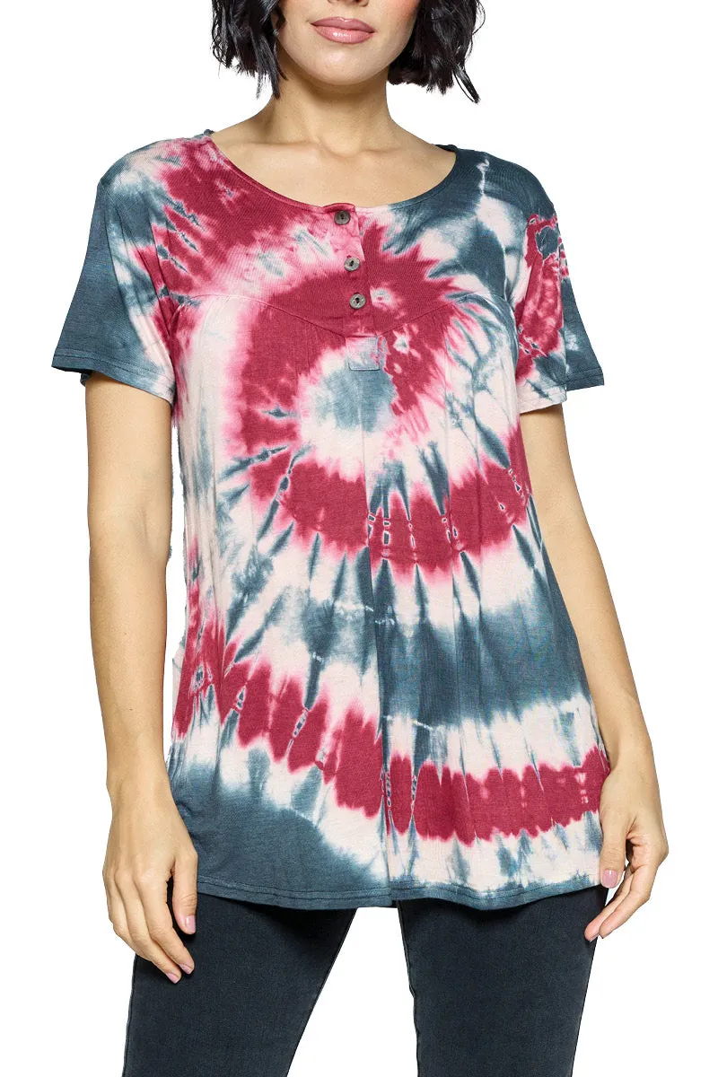 Top Loose Fit Spiral Tie Dye Buttons