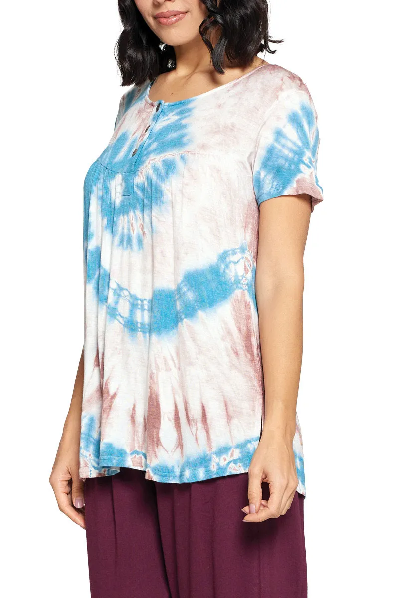 Top Loose Fit Spiral Tie Dye Buttons