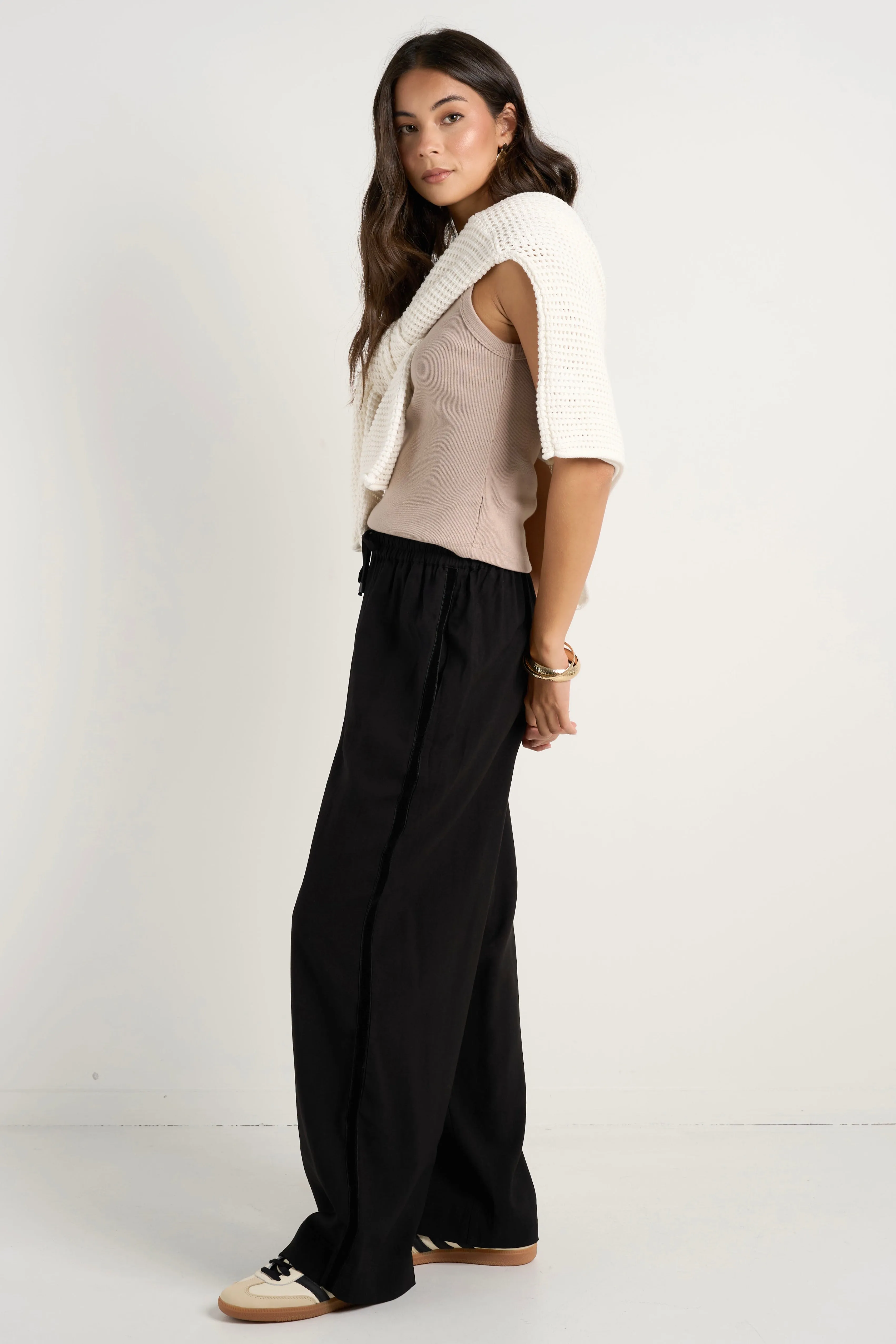 Townie Onyx Velvet Stripe Side Wide Leg Pants