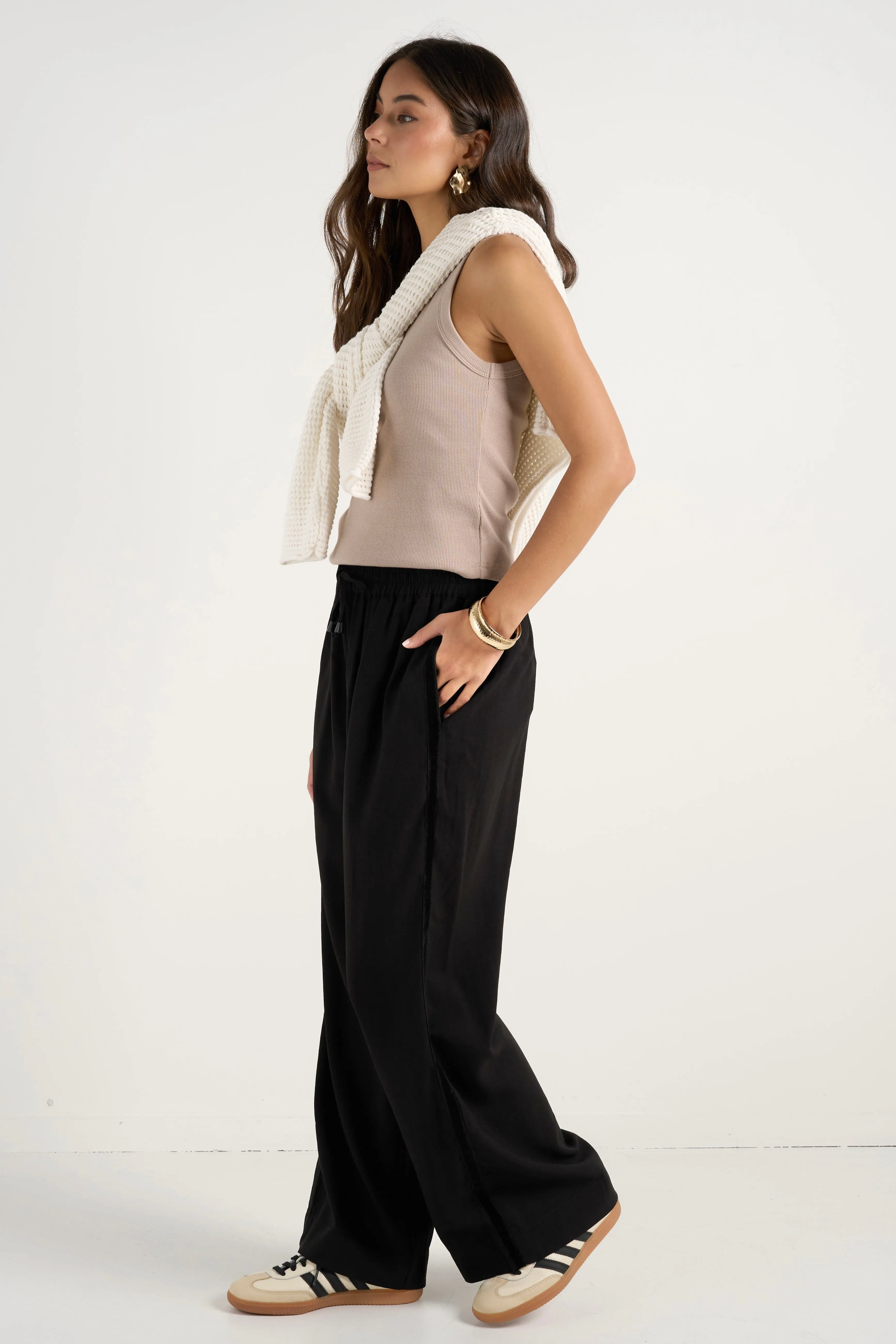 Townie Onyx Velvet Stripe Side Wide Leg Pants