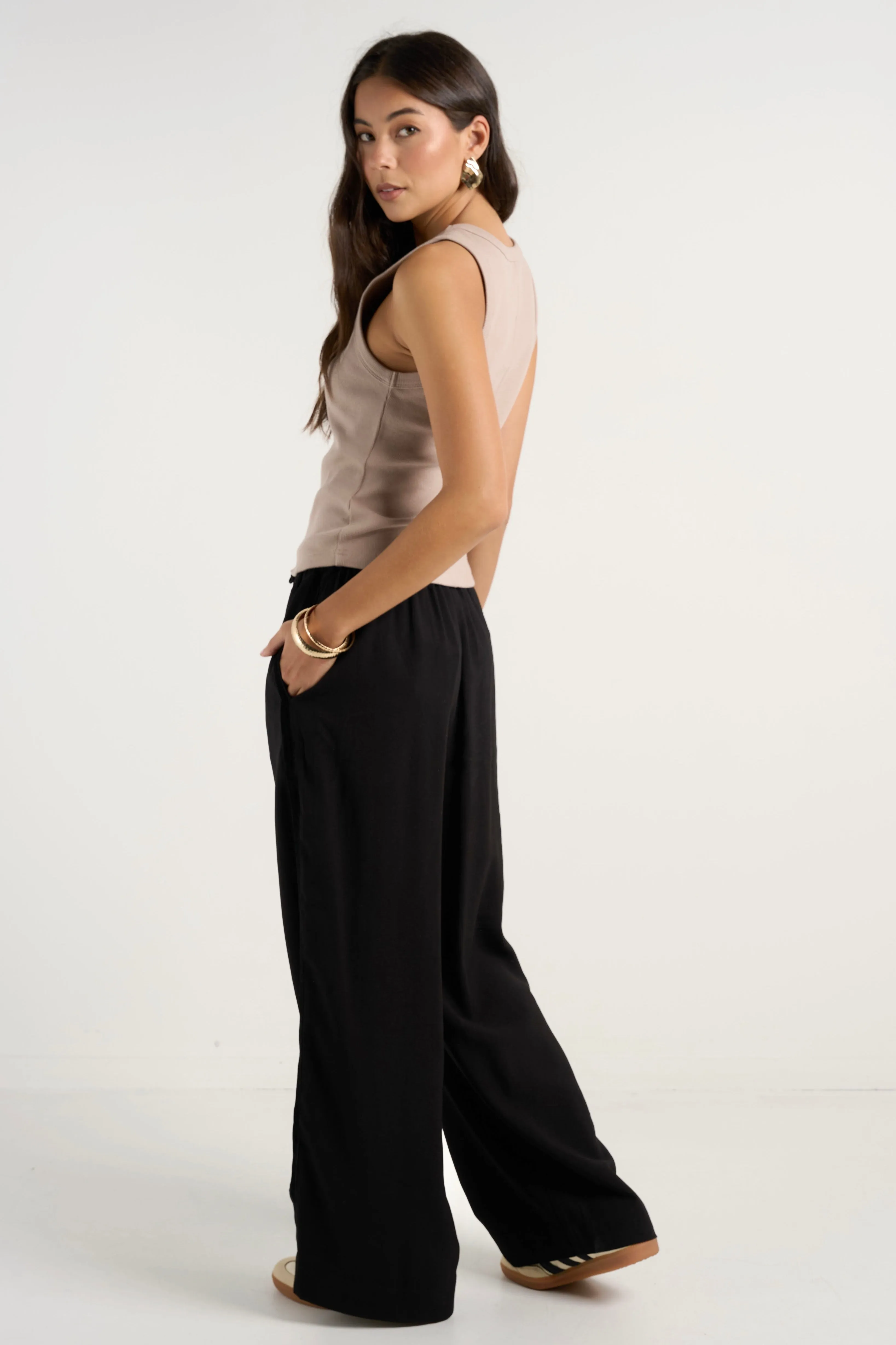 Townie Onyx Velvet Stripe Side Wide Leg Pants