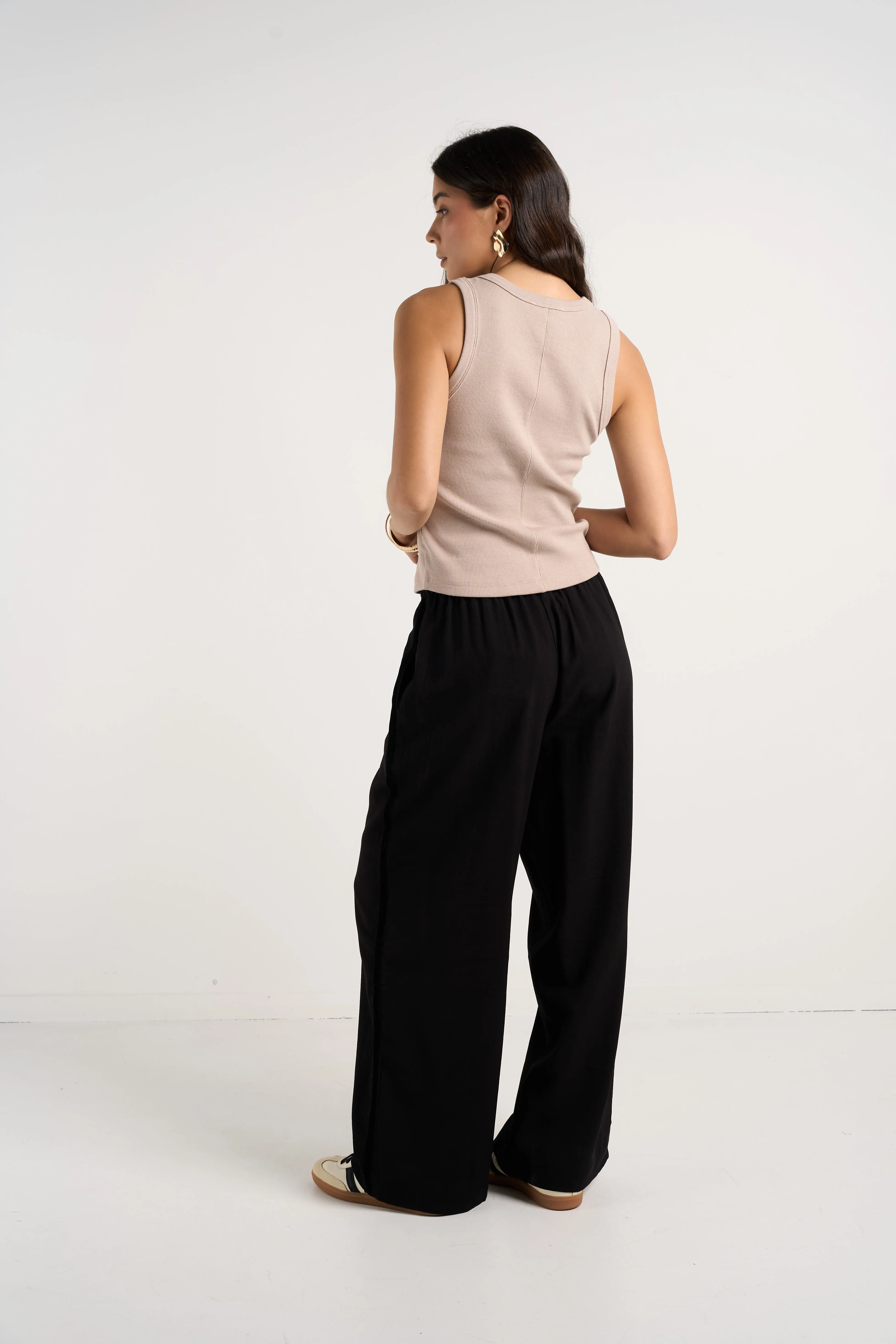 Townie Onyx Velvet Stripe Side Wide Leg Pants