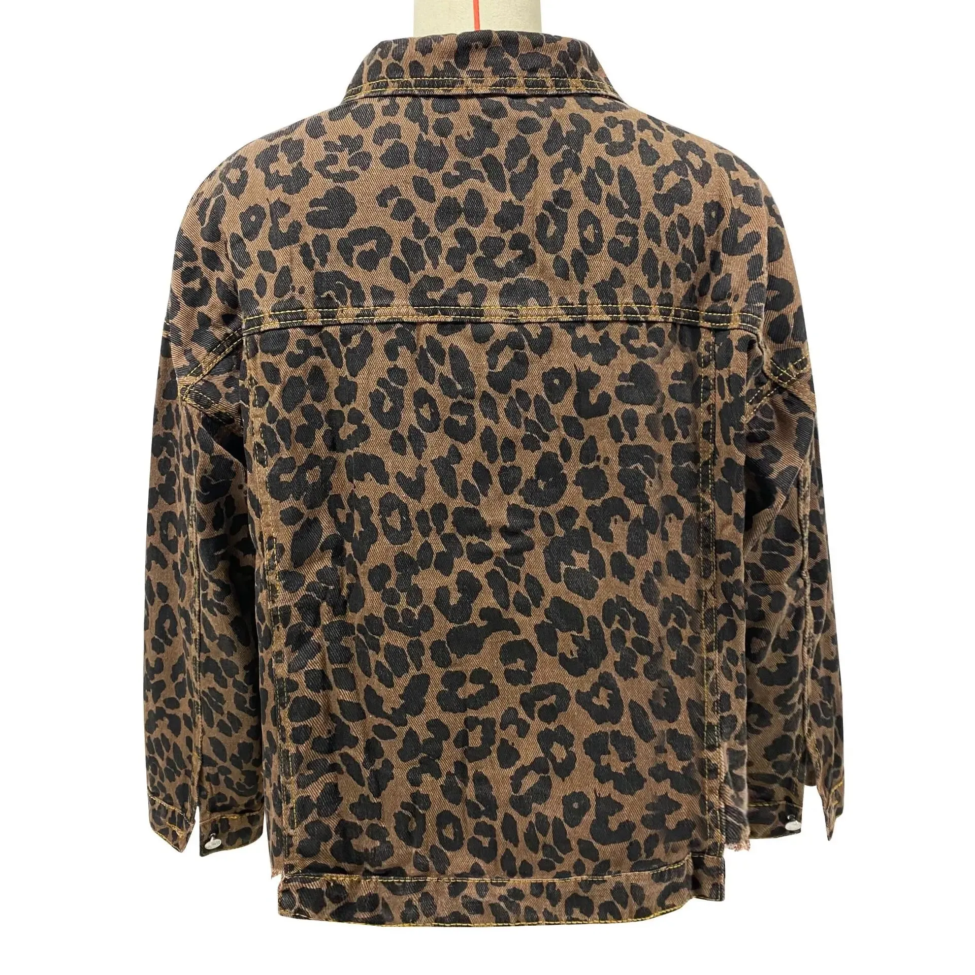 Trendy Leopard Casual Denim Coat