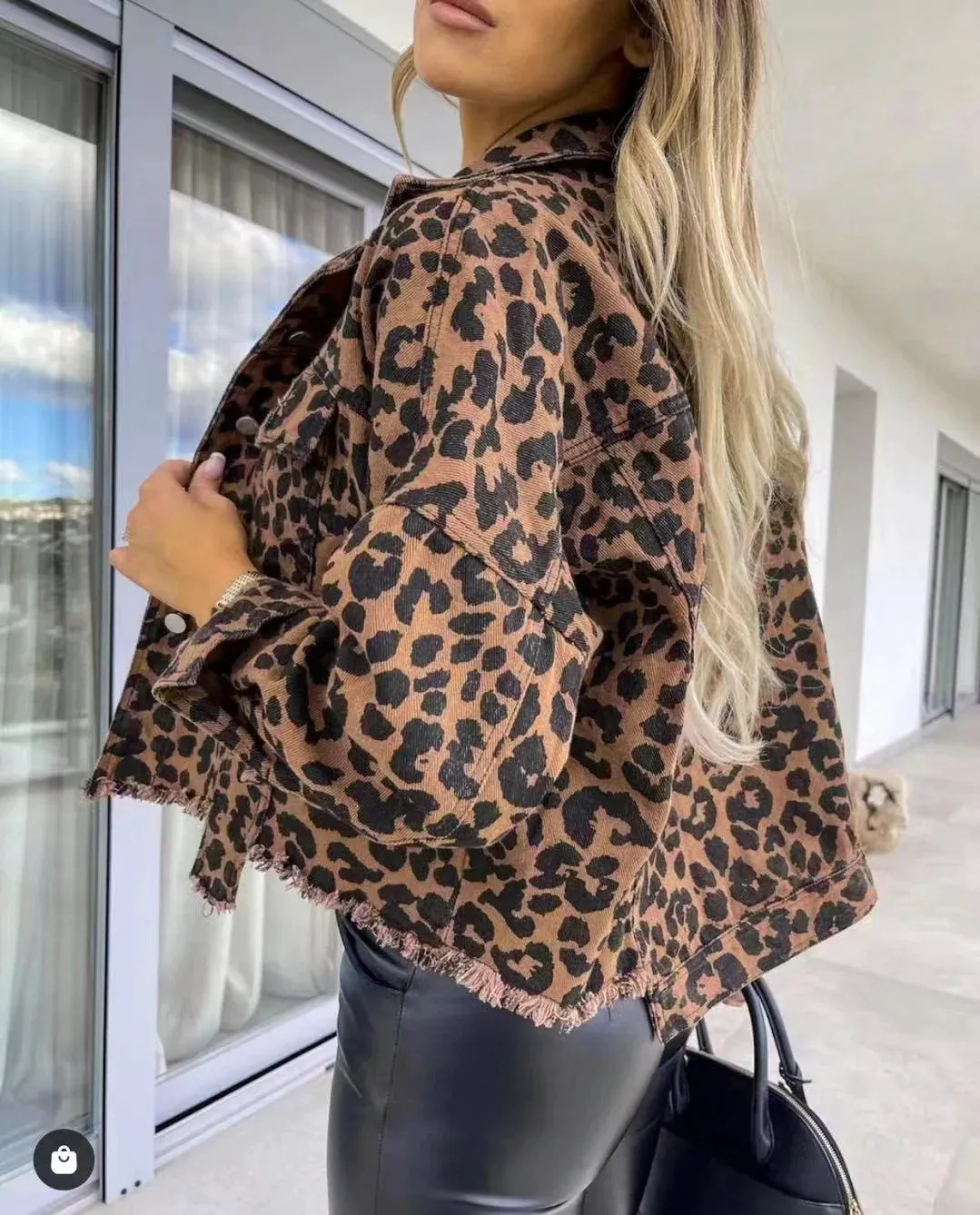 Trendy Leopard Casual Denim Coat