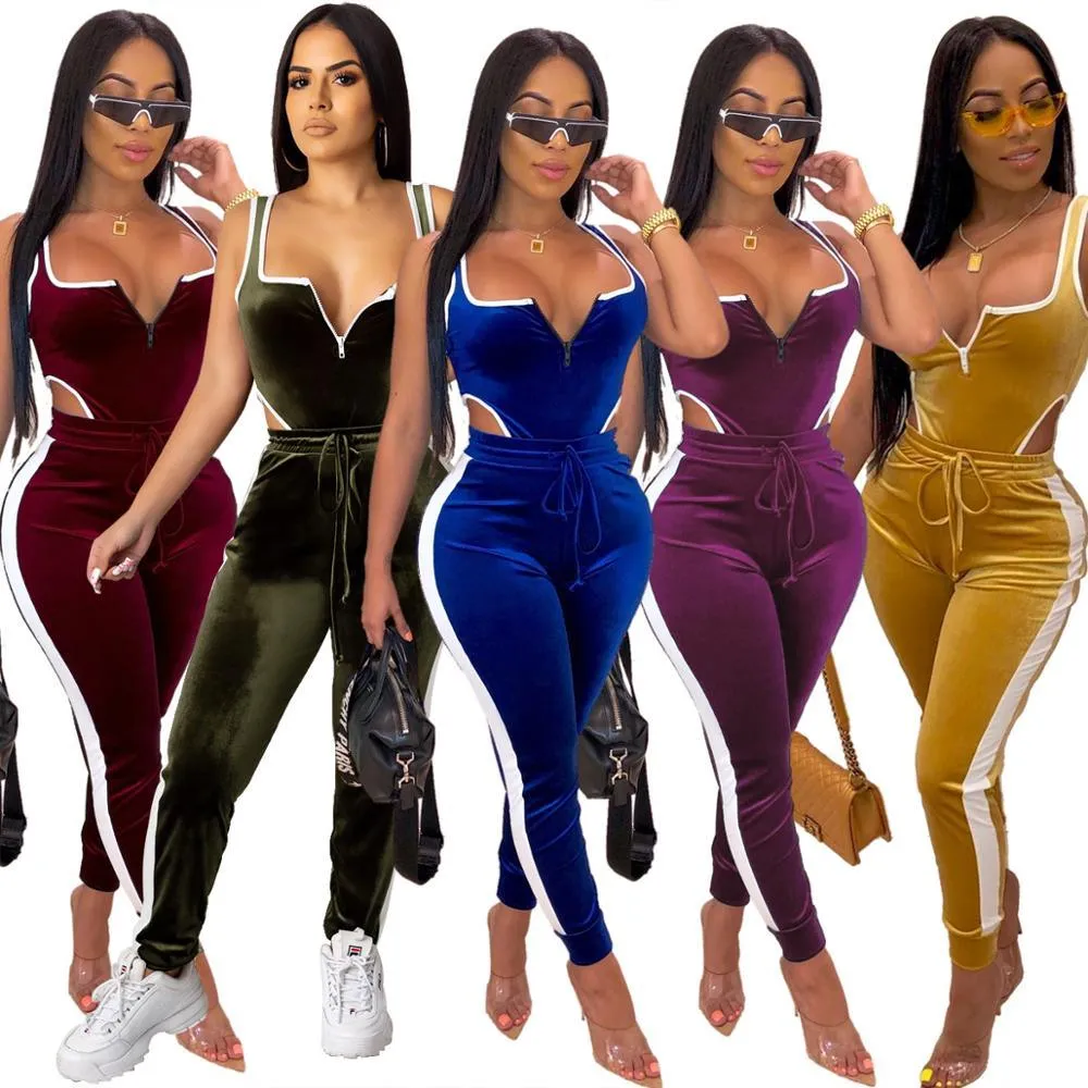 Velvet Bodysuit Pencil Pants Set