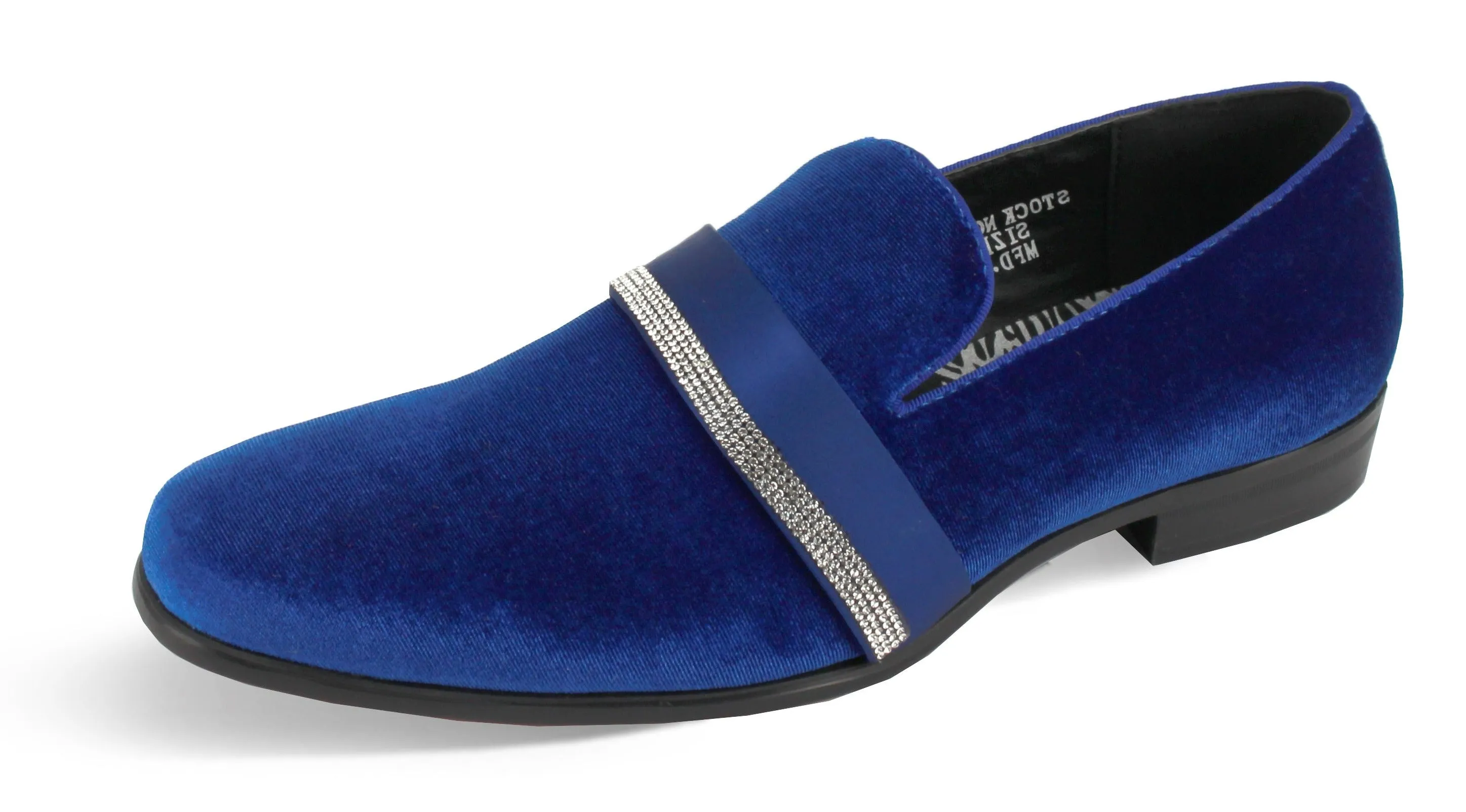 Velvet royal blue slip on shoes with diamonds stone tuxedo style