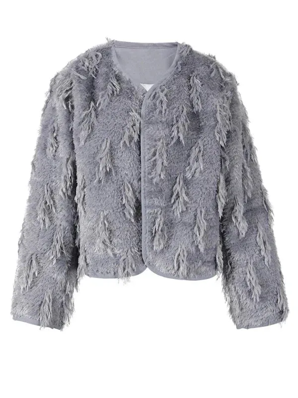 Wenkouban-Winter outfits Christmas O-Neck Fringed Thick Fuzzy Short Coat