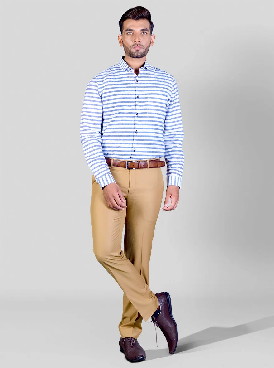 White & Blue Striped Slim Fit Party Wear Shirt | Greenfibre