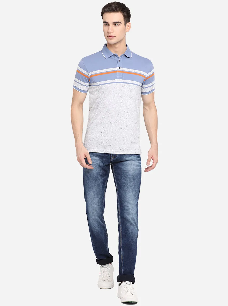 White & Blue Striped Slim Fit Polo T-Shirt | JadeBlue