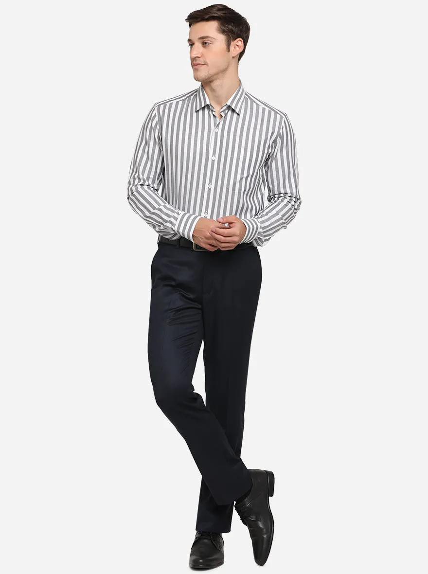 White & Grey Striped Slim Fit Formal Shirt | JadeBlue