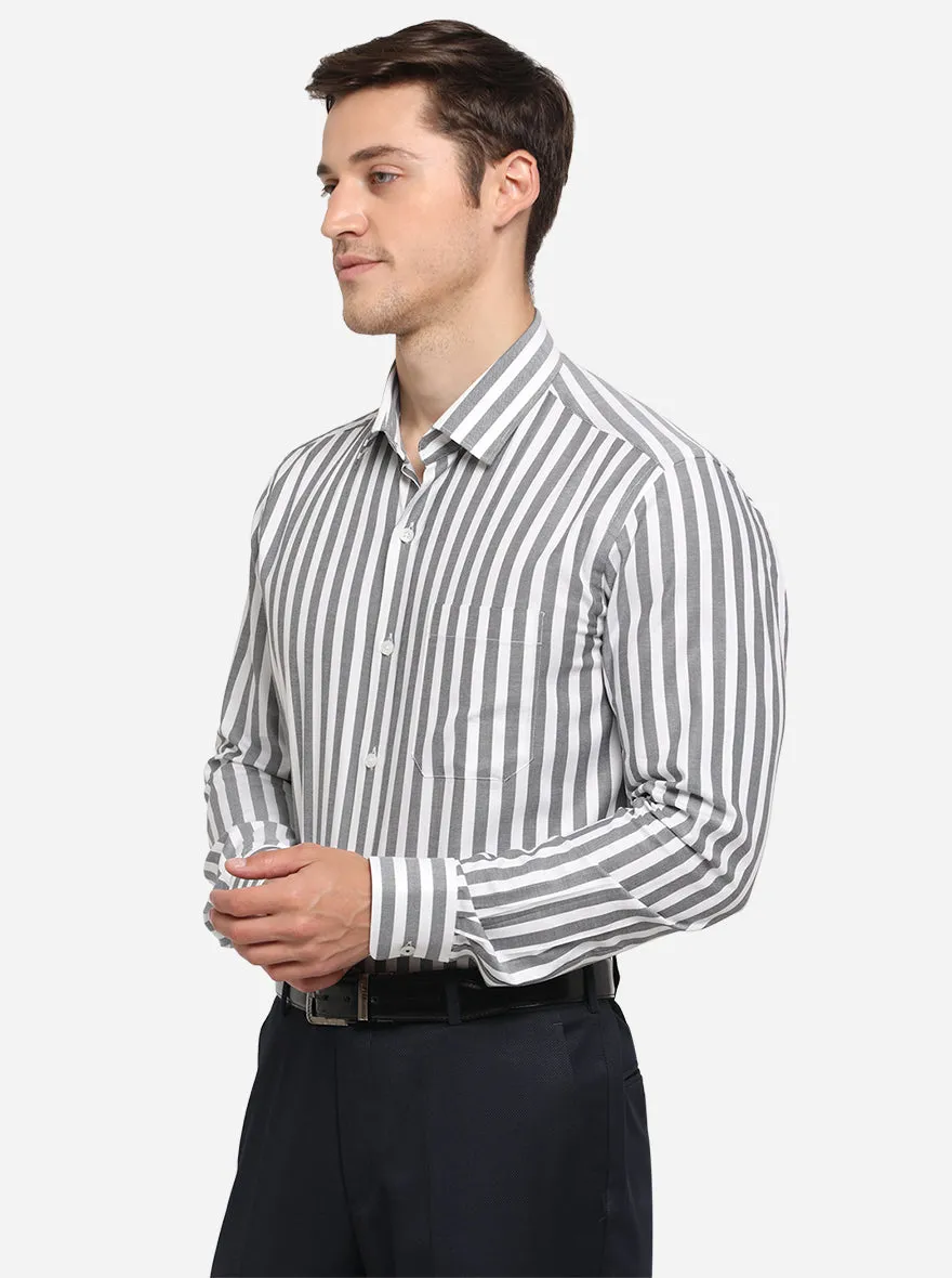 White & Grey Striped Slim Fit Formal Shirt | JadeBlue