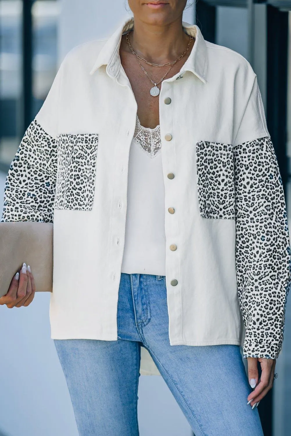 White and Leopard Denim Shacket