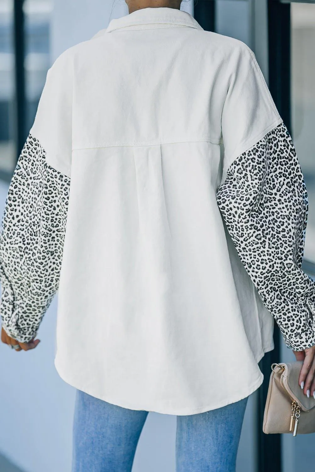 White and Leopard Denim Shacket