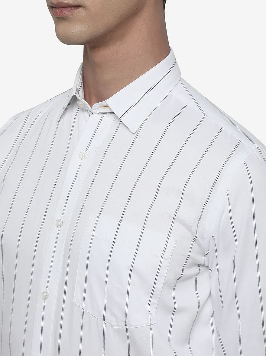 White Striped Slim Fit Casual Shirt | Greenfibre