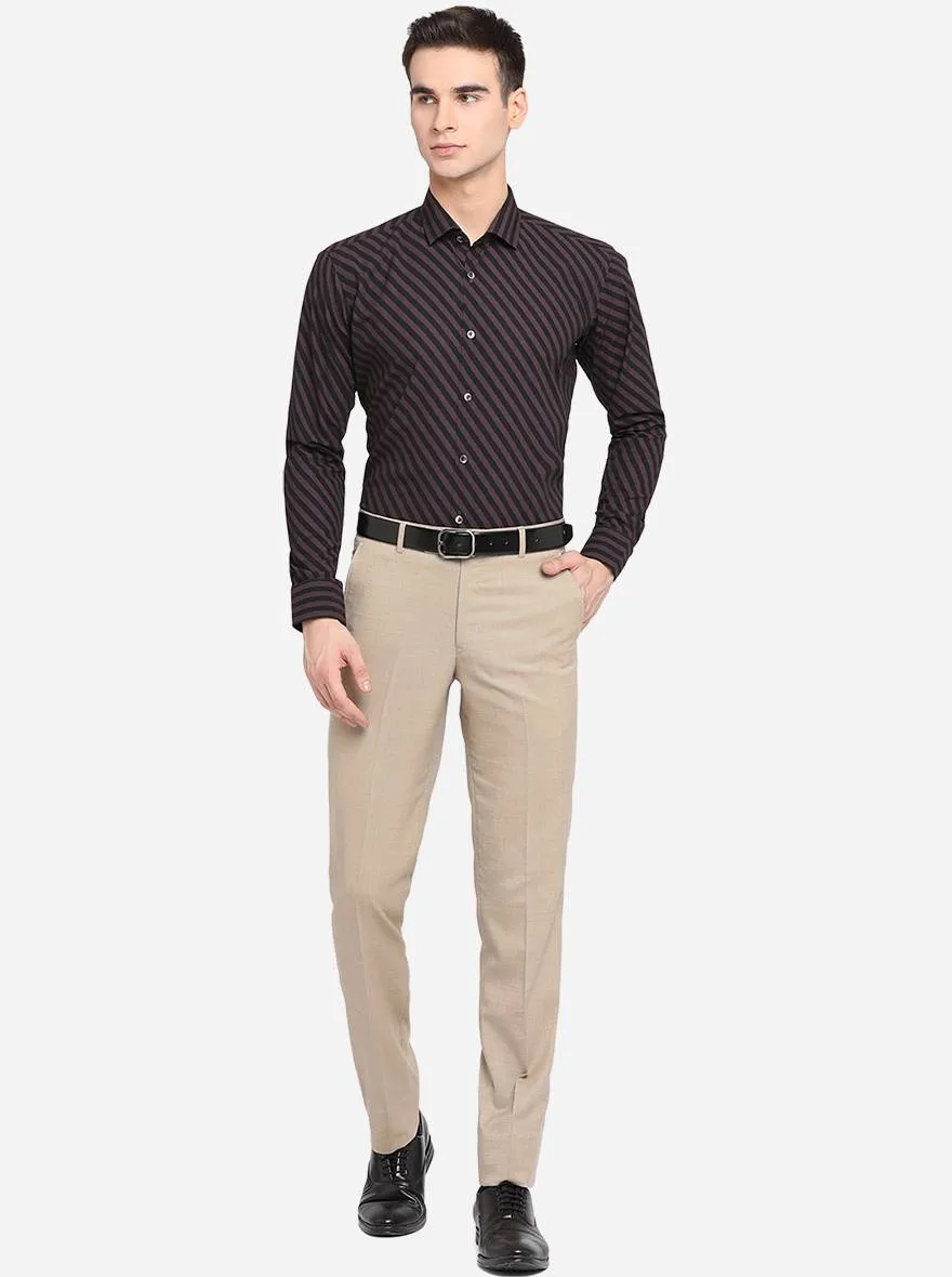 Wine & Black Striped Slim Fit Party Wear Shirt | JB Studio