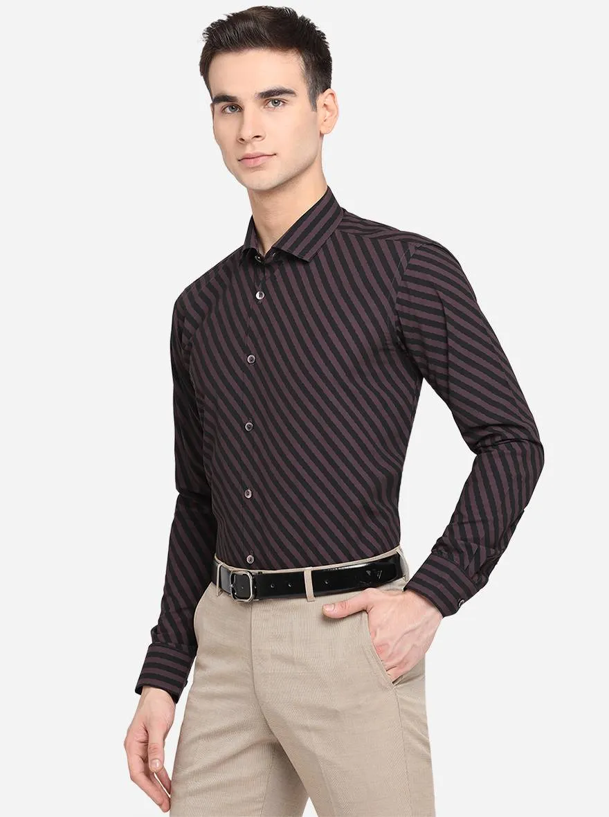 Wine & Black Striped Slim Fit Party Wear Shirt | JB Studio