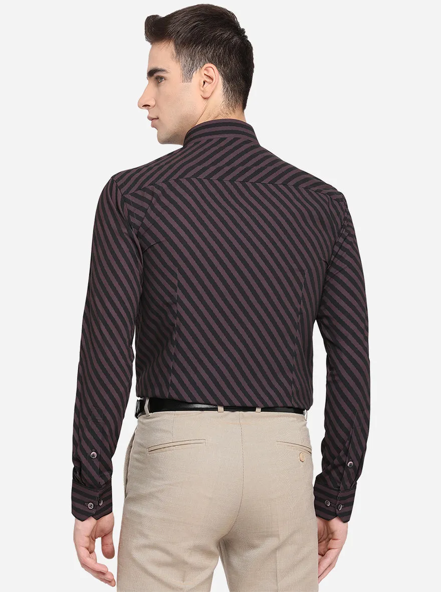 Wine & Black Striped Slim Fit Party Wear Shirt | JB Studio