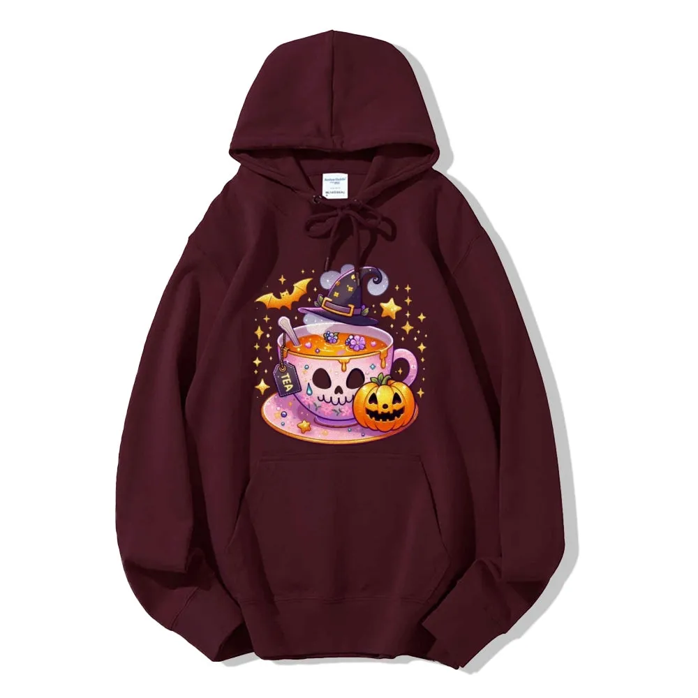 Women Cute Halloween Tea Graphic Hoodies