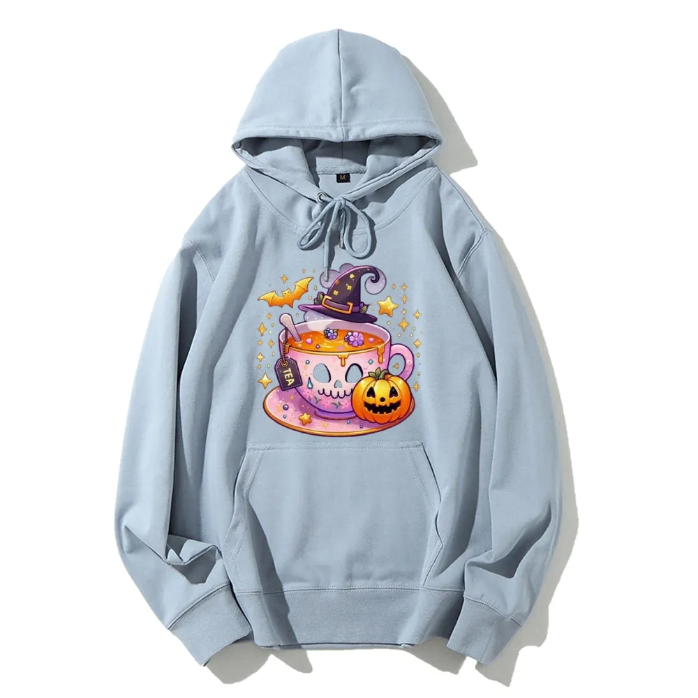 Women Cute Halloween Tea Graphic Hoodies