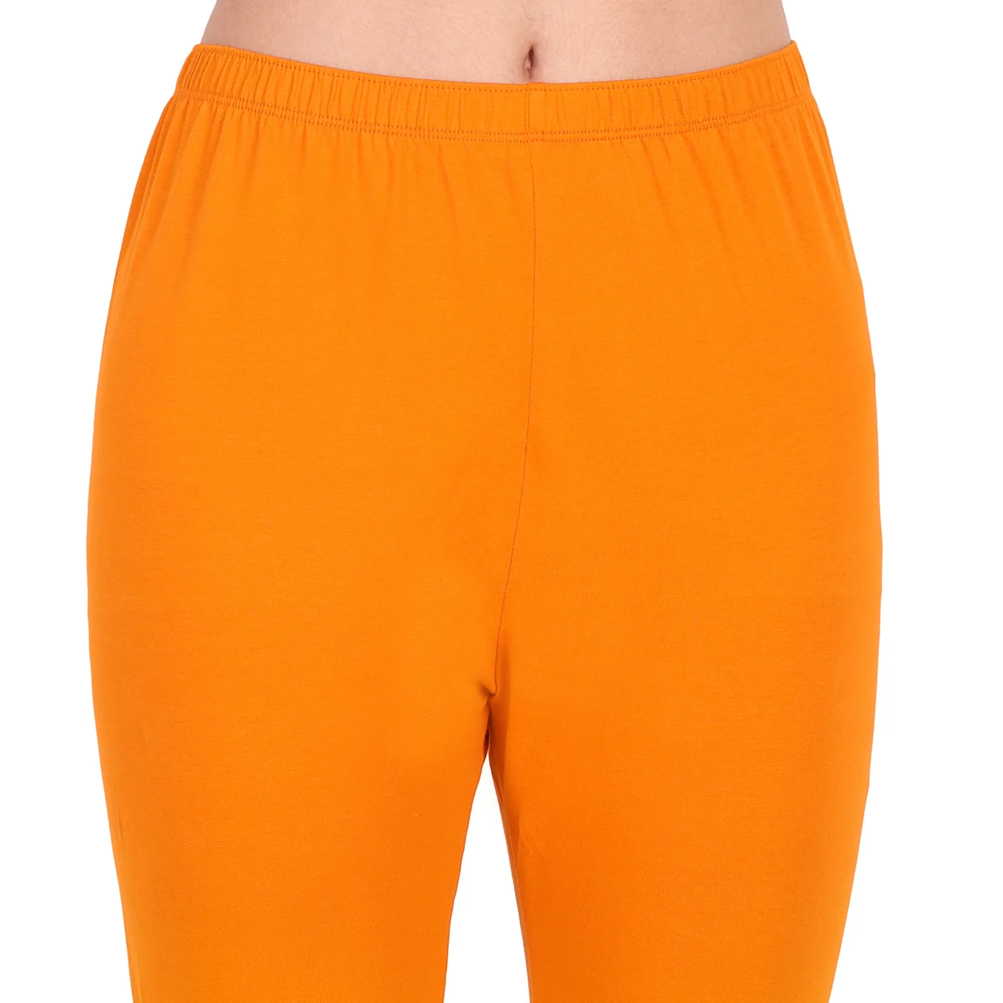 Women Dark Orange Breathable Long Length Legging