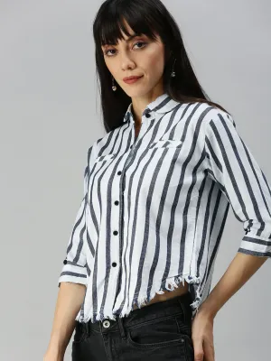 Women White Striped Shirt