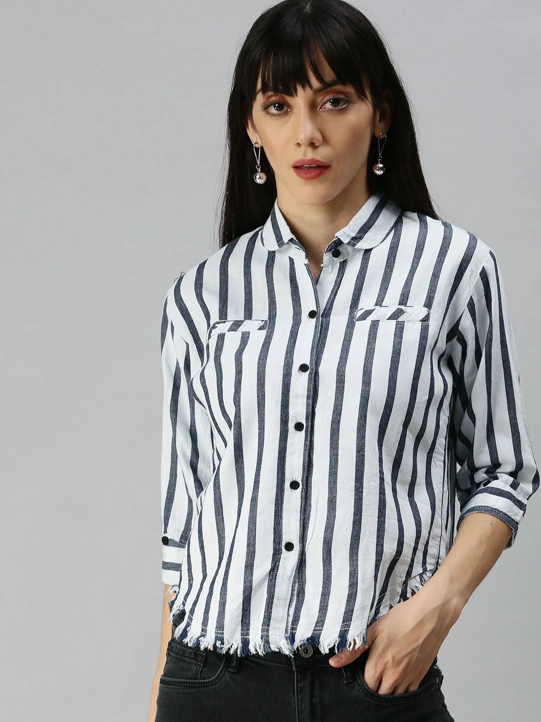 Women White Striped Shirt