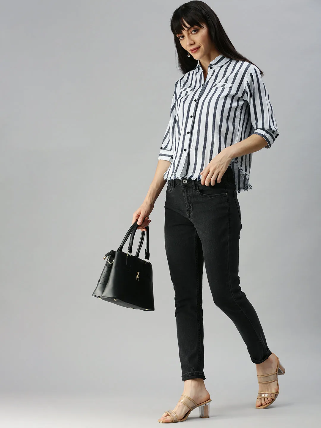 Women White Striped Shirt