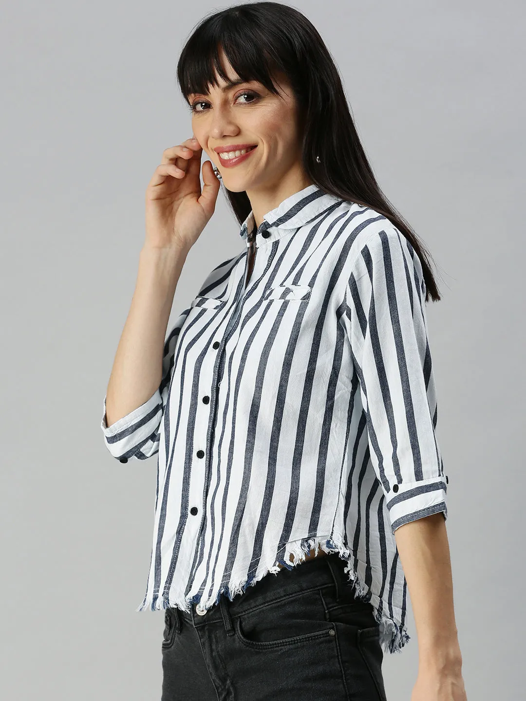 Women White Striped Shirt