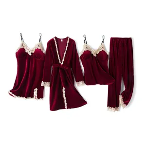 Women's Four-piece Comfortable Gold Velvet Home Wear