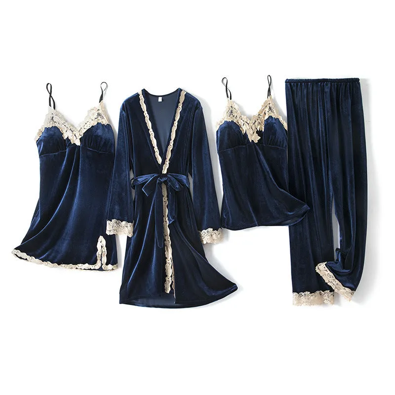 Women's Four-piece Comfortable Gold Velvet Home Wear