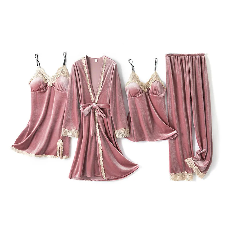 Women's Four-piece Comfortable Gold Velvet Home Wear