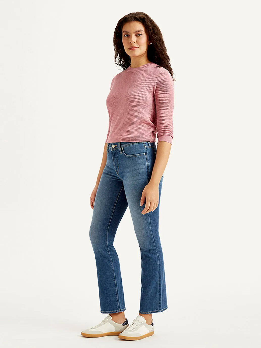 Women's Mid Rise Flared Blue Jeans