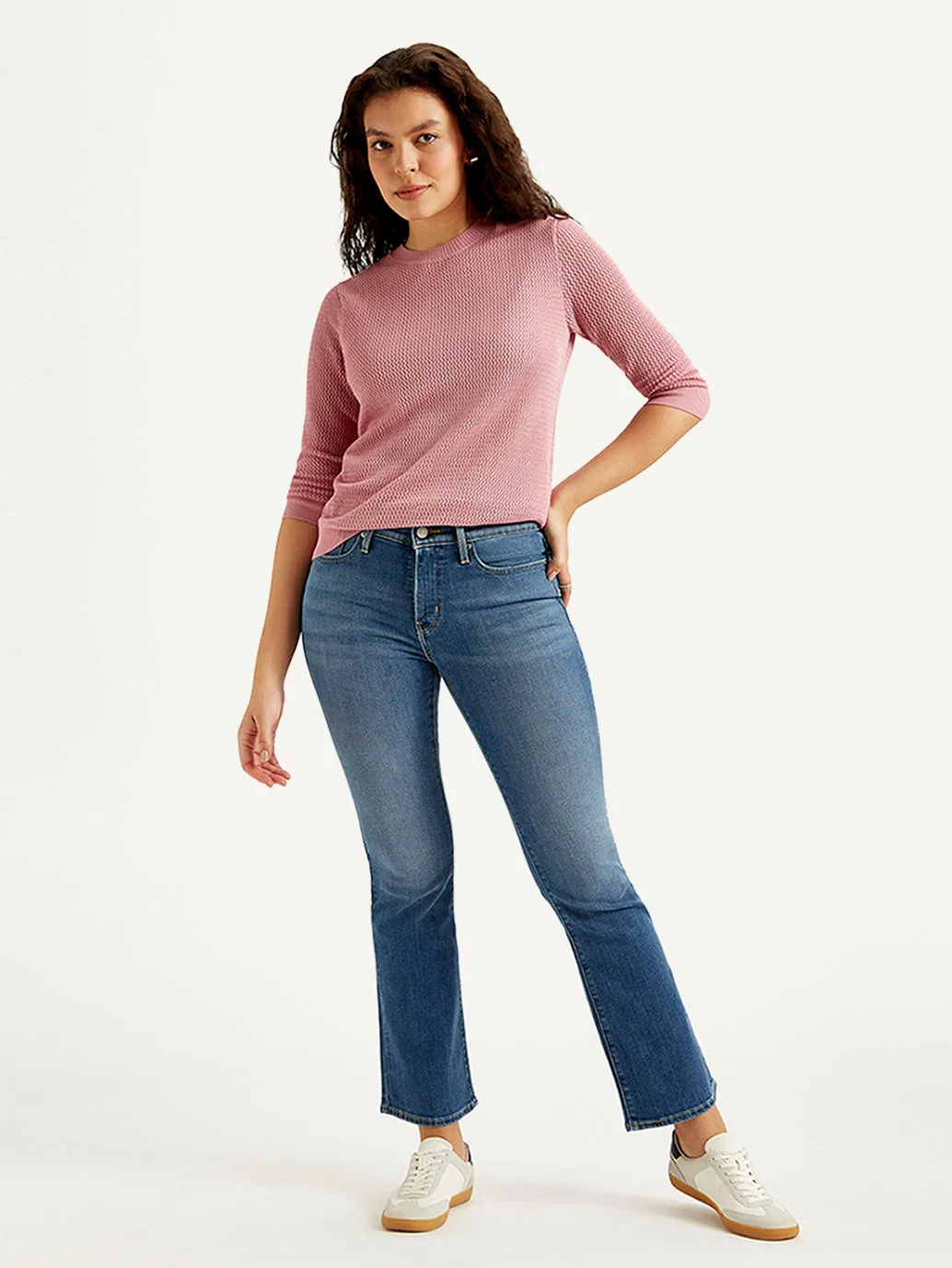 Women's Mid Rise Flared Blue Jeans