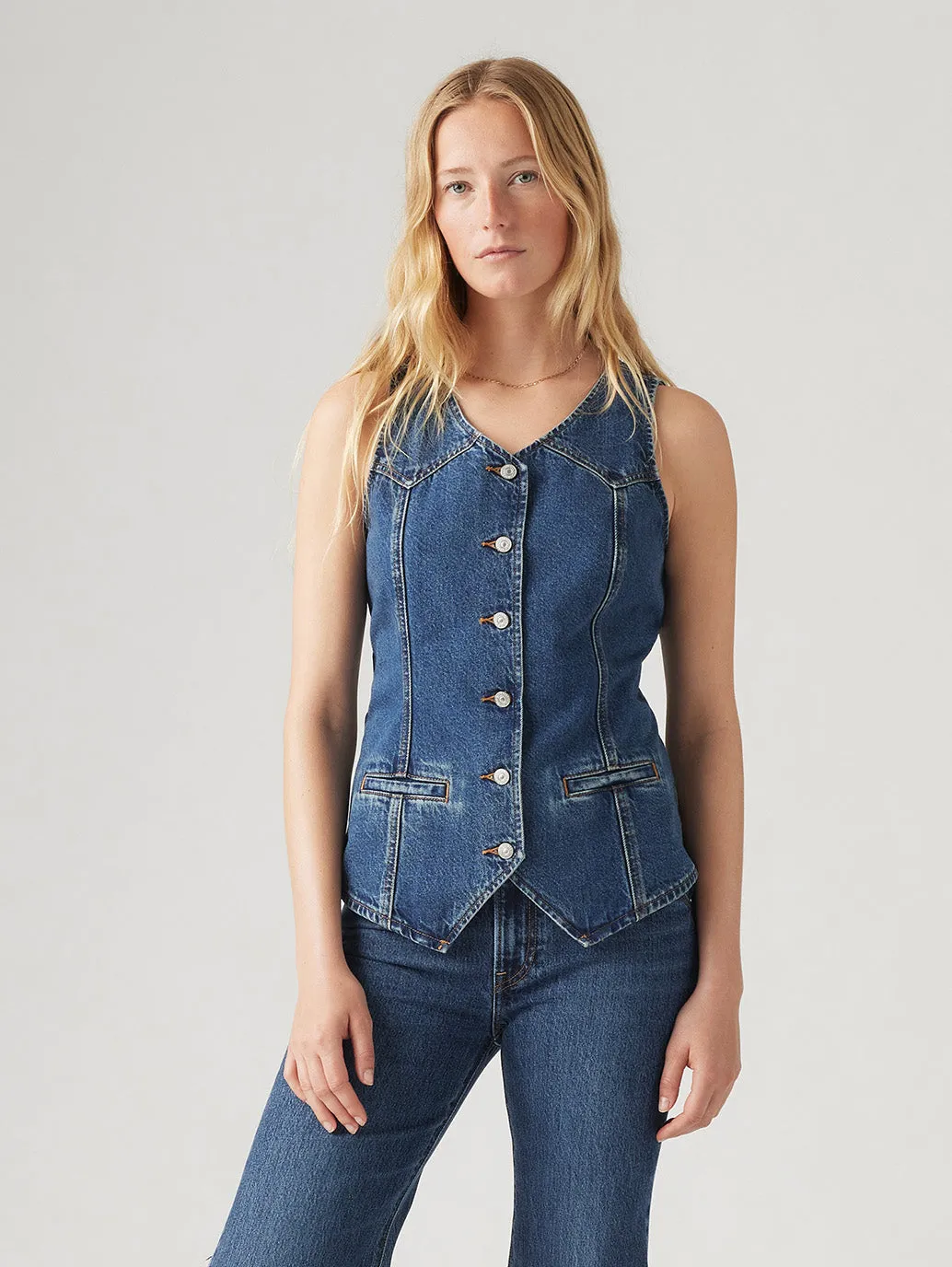 Women's Solid Blue Waistcoat