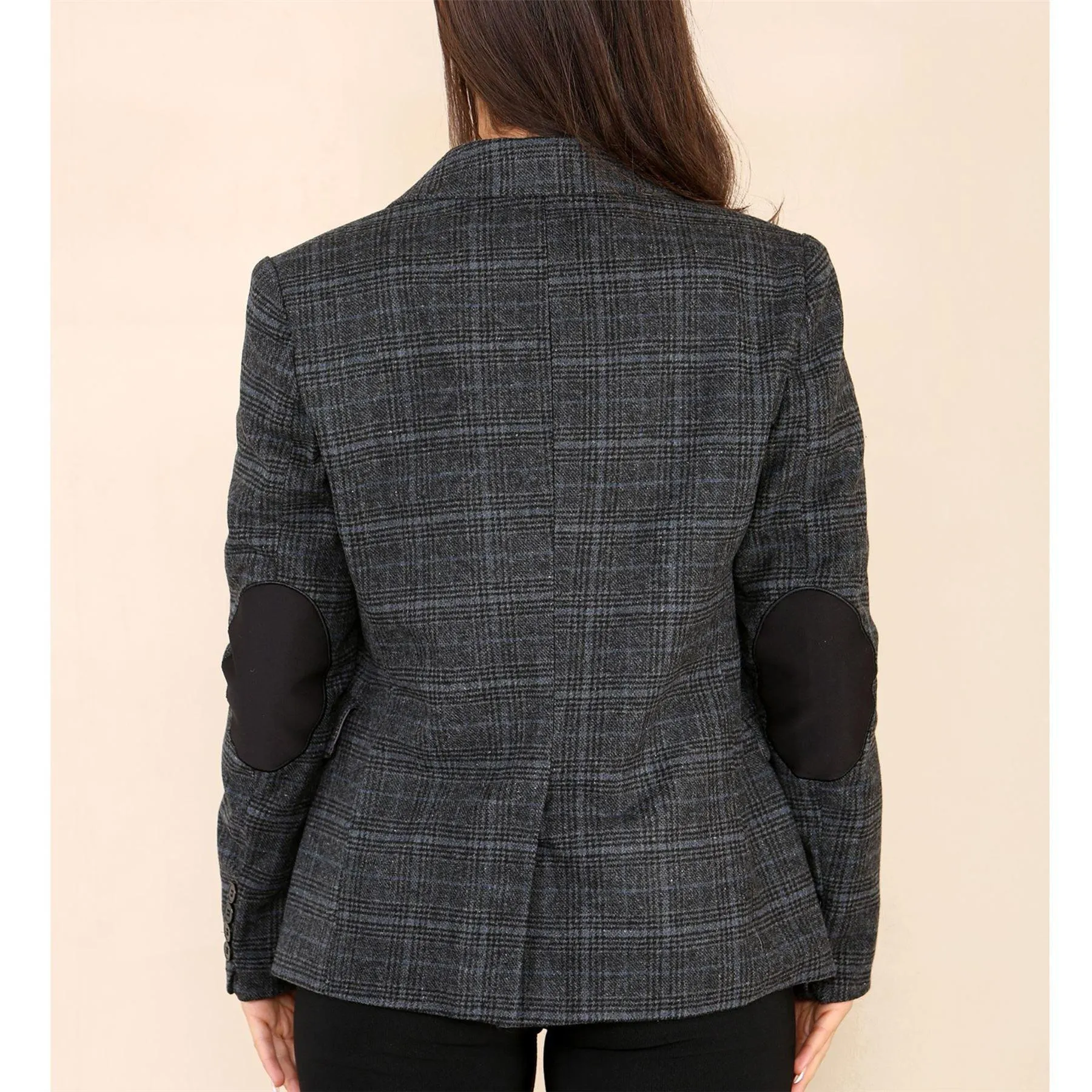 Womens Tweed Check Waistcoat Blazer Suit Grey Classic Vintage Elboy Patch 1920s