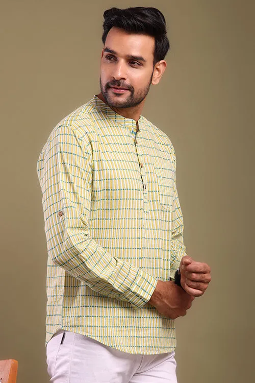 Yellow And Green Striped Mens Shirt