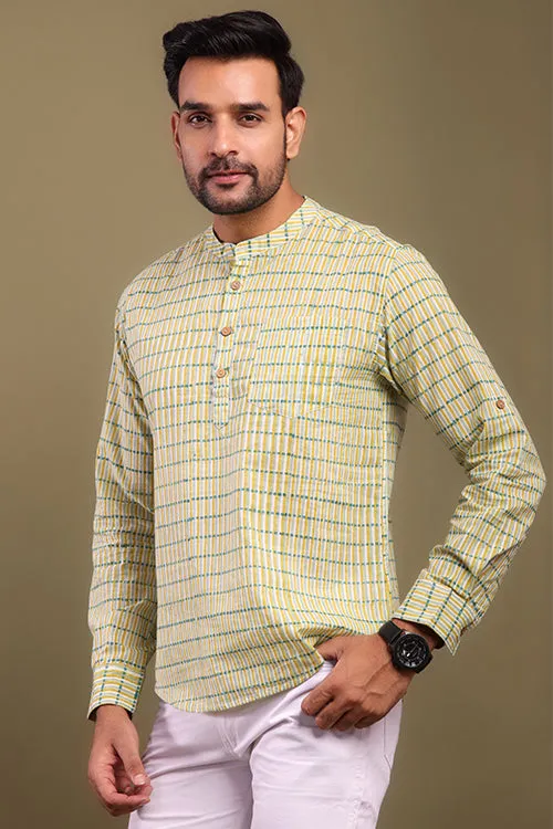 Yellow And Green Striped Mens Shirt