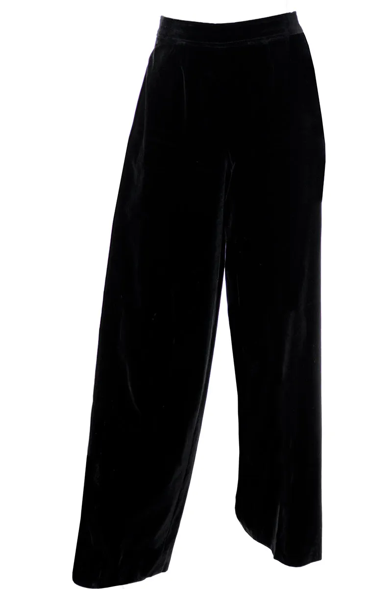 Yves Saint Laurent Vintage Black Pants High Waisted Velvet Wide Leg Trousers