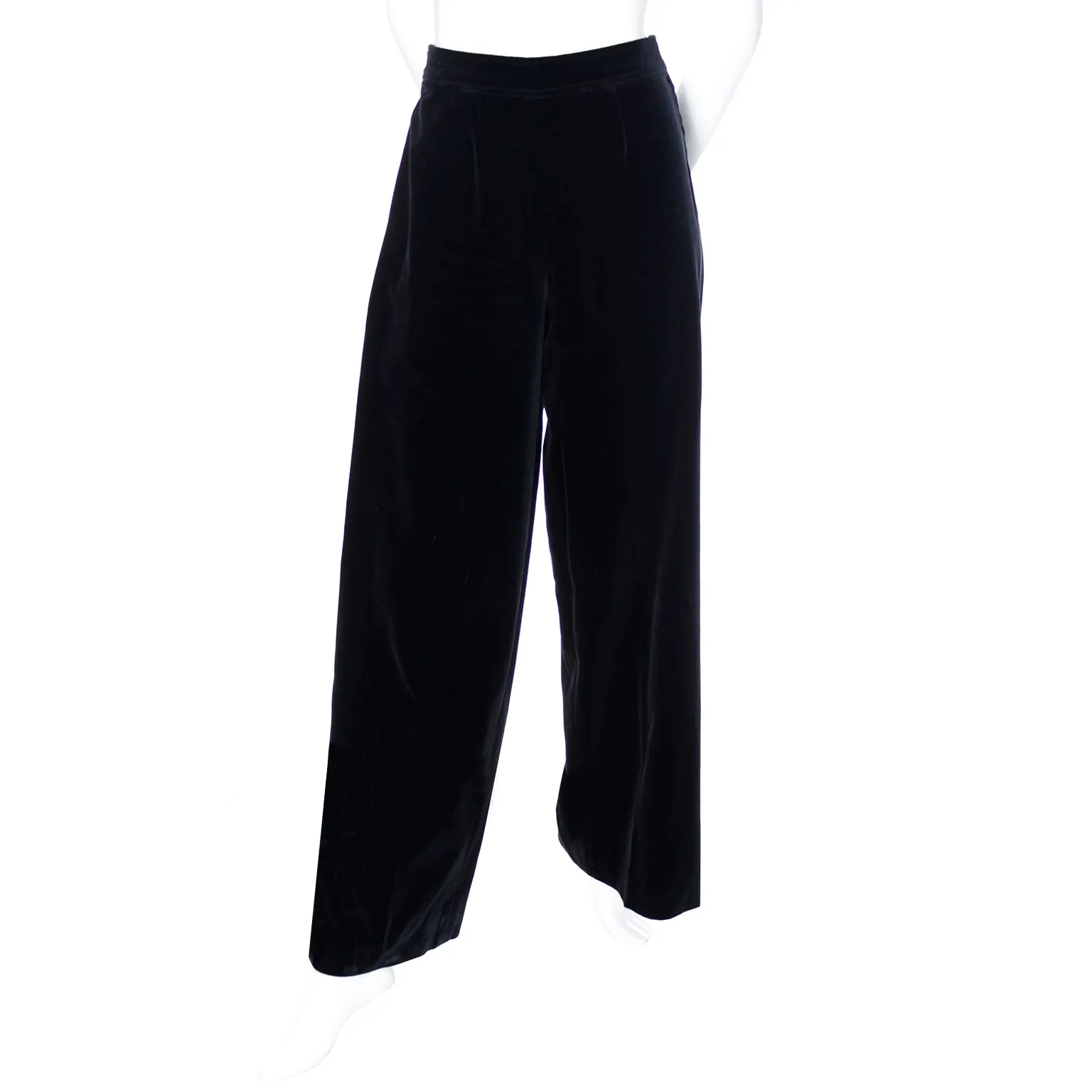 Yves Saint Laurent Vintage Black Pants High Waisted Velvet Wide Leg Trousers