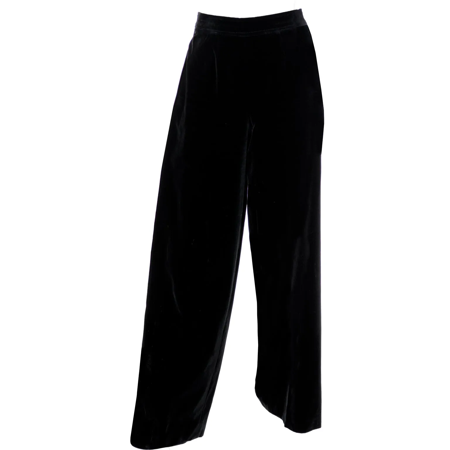 Yves Saint Laurent Vintage Black Pants High Waisted Velvet Wide Leg Trousers