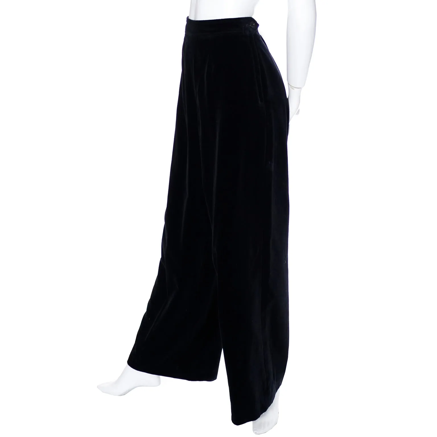 Yves Saint Laurent Vintage Black Pants High Waisted Velvet Wide Leg Trousers